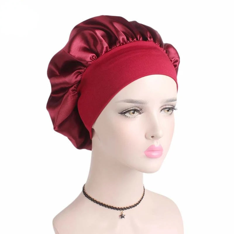 Night Sleep Cap Satin Solid Sleeping Hat Elastic Hair Care Hat Daily Use and Beauty Salon Bonnet Satin Shower Cap Home Accessory
