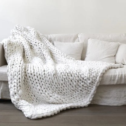 Wool Chunky Knitted Blanket Winter Warm Thick Yarn Bulky Knitting Blankets Handmade Large Big Sofa Bed Weighted Blanket