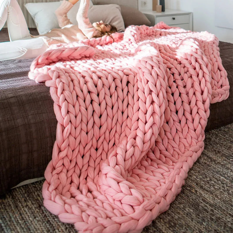 Wool Chunky Knitted Blanket Winter Warm Thick Yarn Bulky Knitting Blankets Handmade Large Big Sofa Bed Weighted Blanket