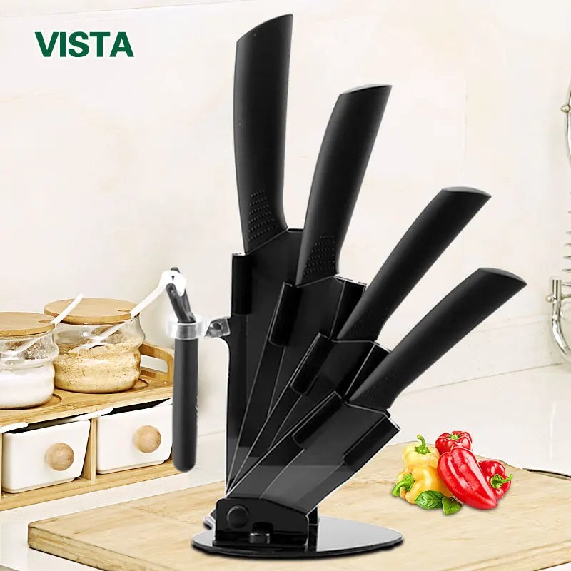 Kitchen knives Ceramic Knives Accessories set 3" Paring 4" Utility 5" Slicing 6" chef Knife+Holder+Peeler Black Blade