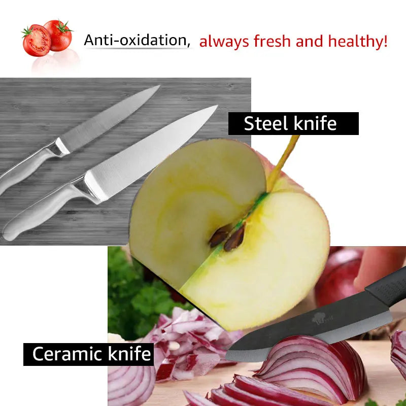 Kitchen knives Ceramic Knives Accessories set 3" Paring 4" Utility 5" Slicing 6" chef Knife+Holder+Peeler Black Blade