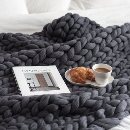 Wool Chunky Knitted Blanket Winter Warm Thick Yarn Bulky Knitting Blankets Handmade Large Big Sofa Bed Weighted Blanket