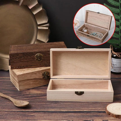 Retro Jewelry Box Desktop Natural Wood Clamshell Storage Decoration Wooden Home Storage Organization Storage Boxes