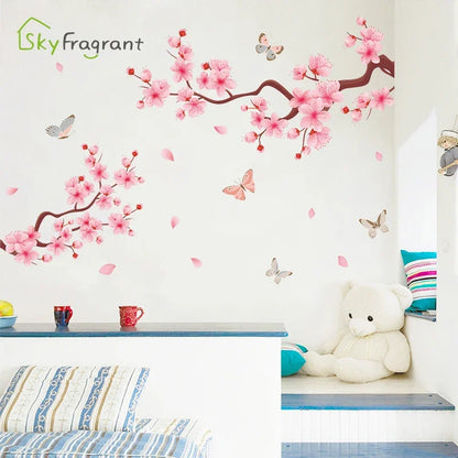 Ink Wash Peach Blossom Wall Stickers For Living Room Bedroom Home Flower Background Wall Decor Self-adhesive Sticker Wallpaper