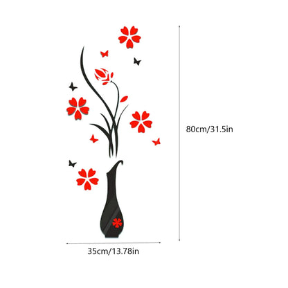 3D Wall Stickers, DIY Vase Flower Tree Crystal Arcylic 3D Wall Stickers Home Livingroom Bedroom Decoration 31.5x15.7 inches