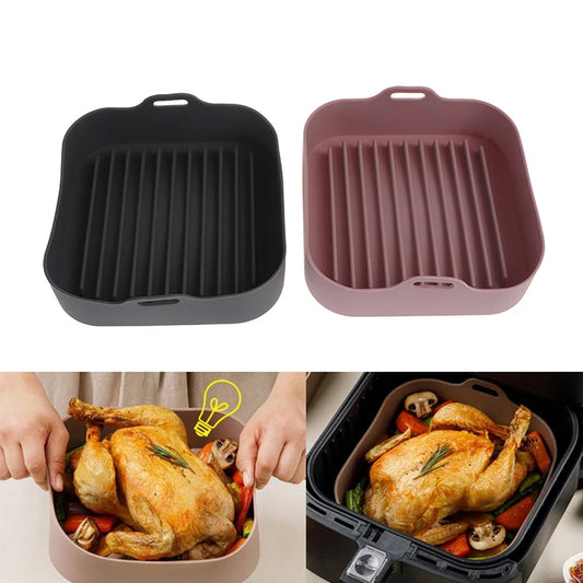 1PC Silicone Air Fryer Liner Basket Square Reusable Air Fryer Pot Tray Heat Resistant Food Baking For Airfryer Oven Accessories