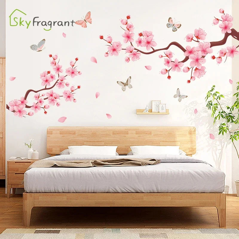 Ink Wash Peach Blossom Wall Stickers For Living Room Bedroom Home Flower Background Wall Decor Self-adhesive Sticker Wallpaper