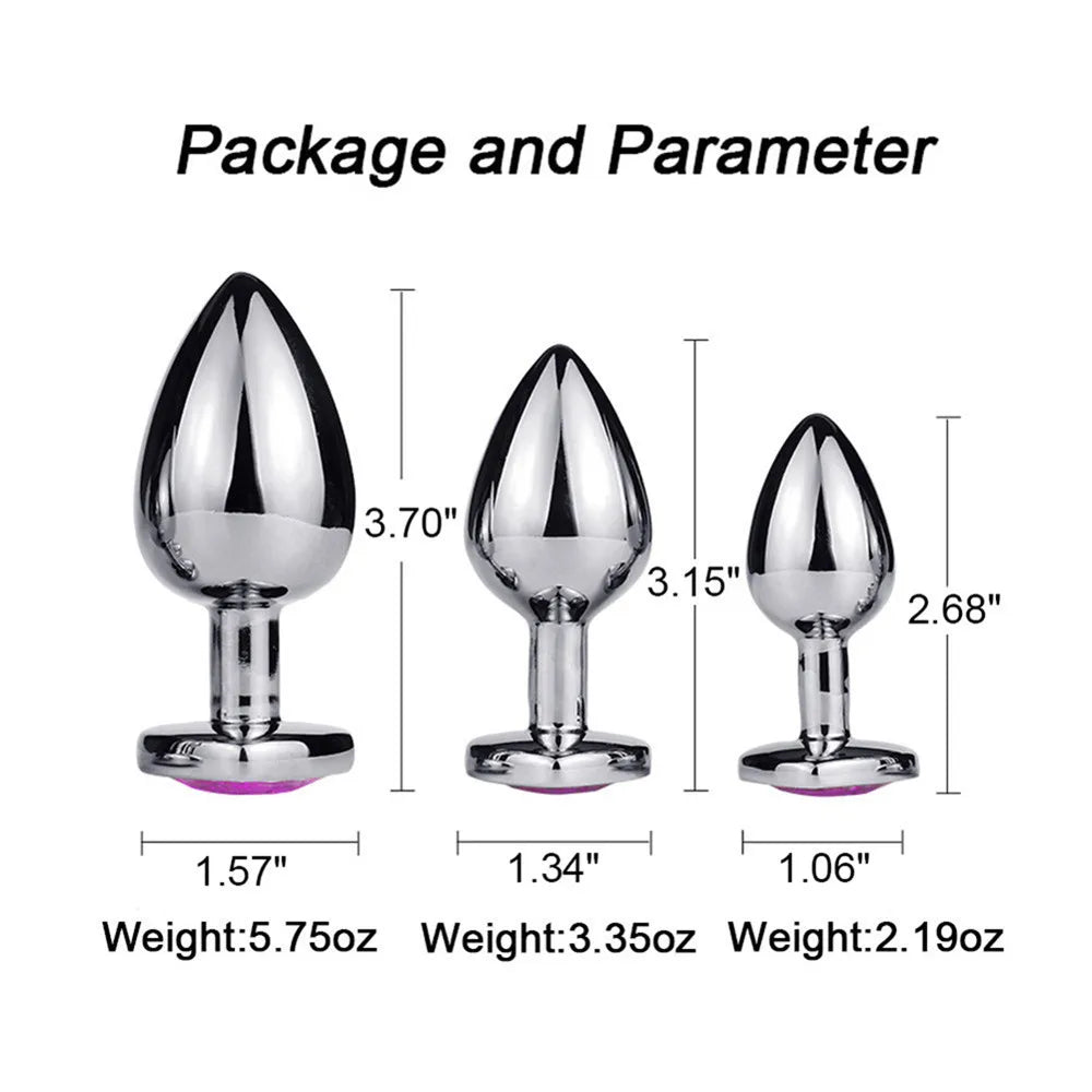 Anal Plug Heart 3 Sizes Stainless Steel Crystal Anal Plug Removable Butt Plug Stimulator Anal Sex Toys Prostate Massager Dildo