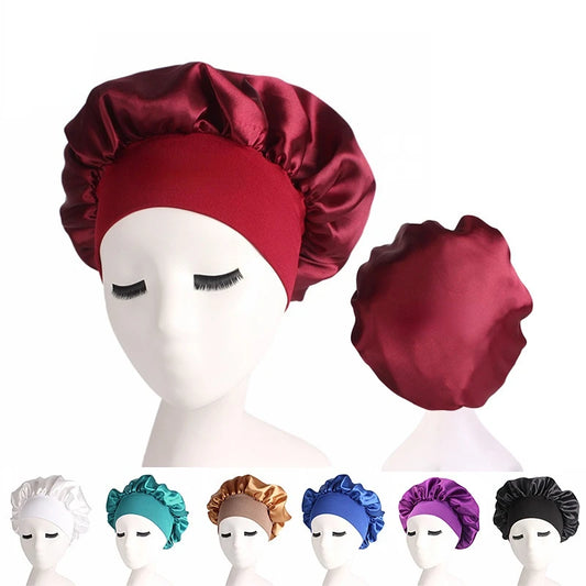 Night Sleep Cap Satin Solid Sleeping Hat Elastic Hair Care Hat Daily Use and Beauty Salon Bonnet Satin Shower Cap Home Accessory