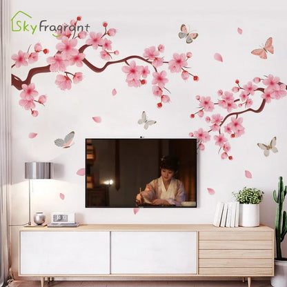 Ink Wash Peach Blossom Wall Stickers For Living Room Bedroom Home Flower Background Wall Decor Self-adhesive Sticker Wallpaper