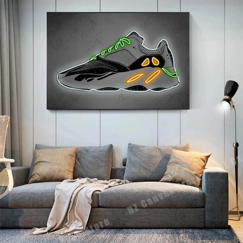 Neon Sign Sneaker Shoes Canvas Painting Wall Art Posters and Prints Fashion Sport Shoes Pictures for Boy's Room Home Decor