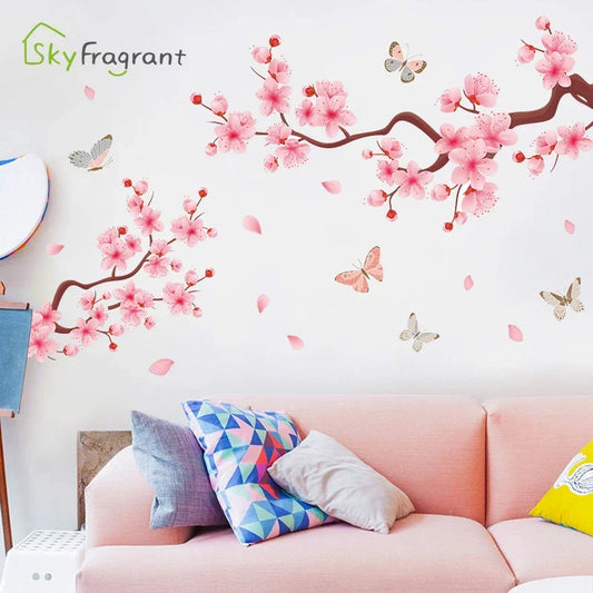 Ink Wash Peach Blossom Wall Stickers For Living Room Bedroom Home Flower Background Wall Decor Self-adhesive Sticker Wallpaper