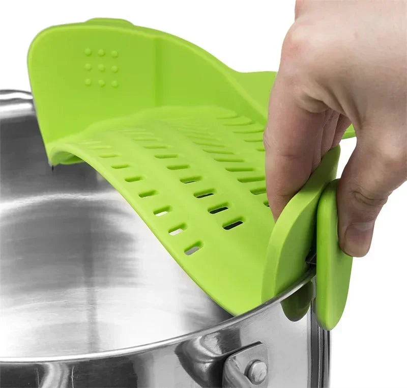 Silicone Strainer Clip Kitchen Pan Drain Rack Bowl Funnel Rice Pasta Vegetable Washing Colander Draining Excess Liquid Univers