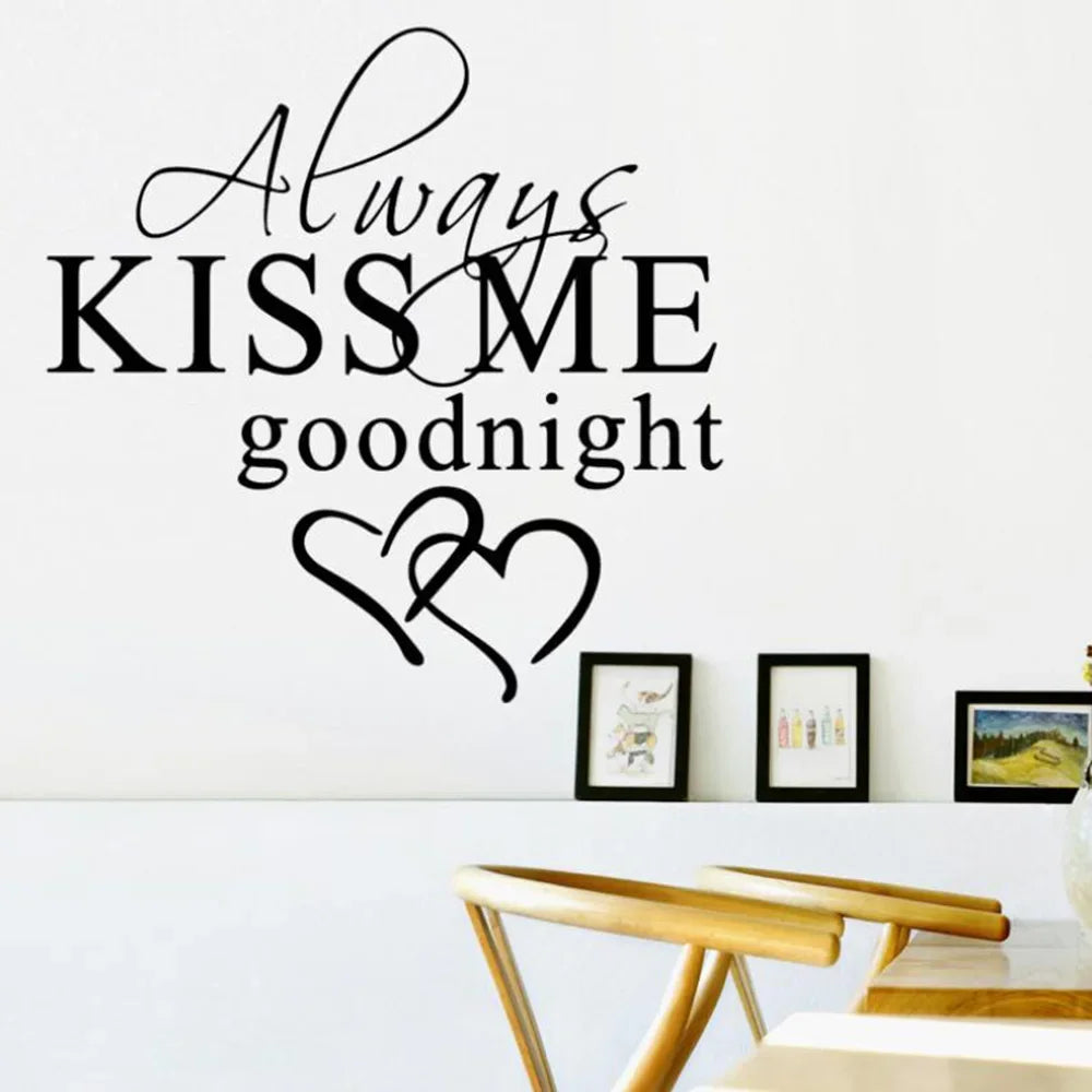 Modern Wall Sticker Always Kiss Me Goodnight Art Decor Wall Stickers Bedroom Removable Decals DIY Bedroom Quotes Decals