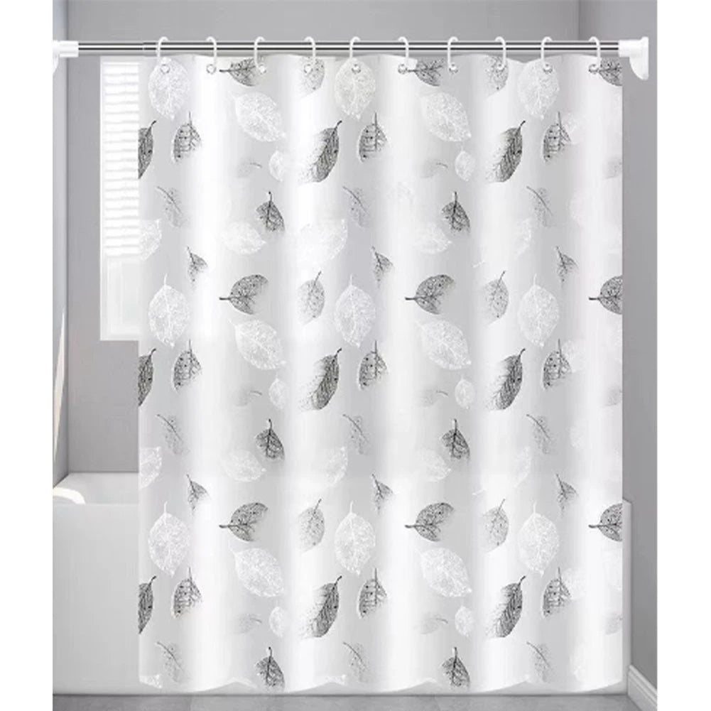 Shower Curtain Set With Hooks Leaves Pattern Waterproof Fabric Bathtub Curtain Shower Curtains For Bathroom Decor