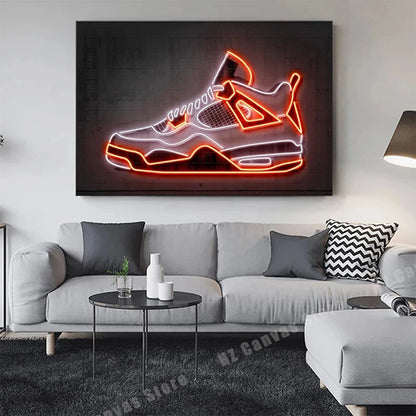 Neon Sign Sneaker Shoes Canvas Painting Wall Art Posters and Prints Fashion Sport Shoes Pictures for Boy's Room Home Decor