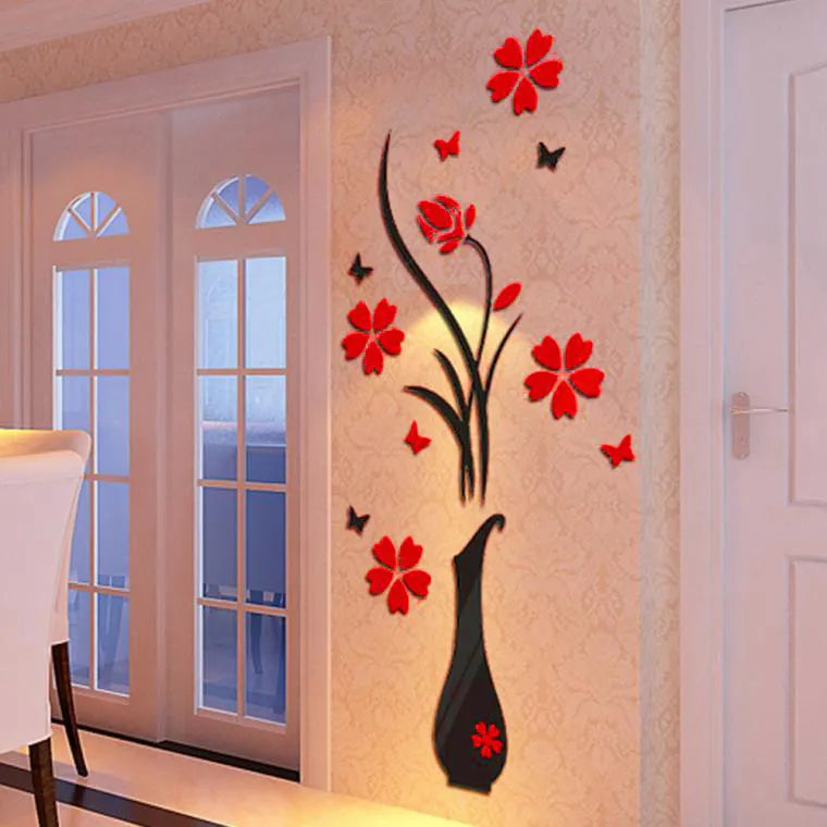 3D Wall Stickers, DIY Vase Flower Tree Crystal Arcylic 3D Wall Stickers Home Livingroom Bedroom Decoration 31.5x15.7 inches