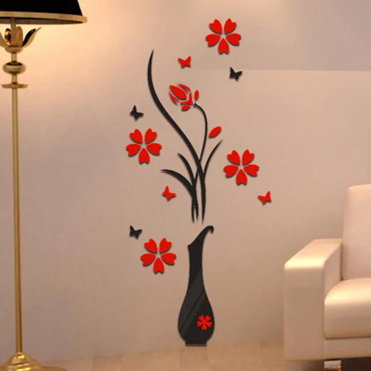 3D Wall Stickers, DIY Vase Flower Tree Crystal Arcylic 3D Wall Stickers Home Livingroom Bedroom Decoration 31.5x15.7 inches