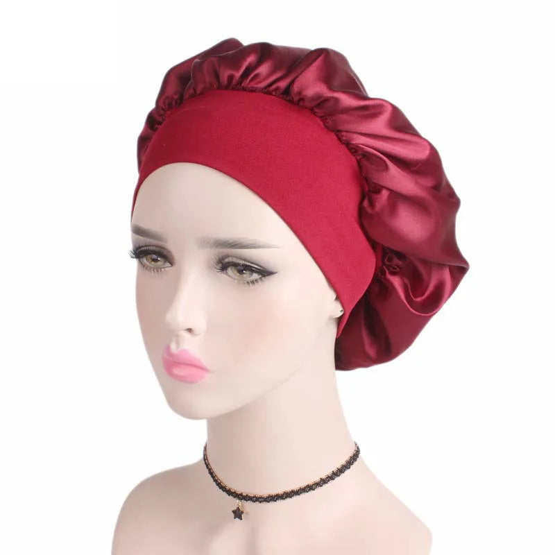 Night Sleep Cap Satin Solid Sleeping Hat Elastic Hair Care Hat Daily Use and Beauty Salon Bonnet Satin Shower Cap Home Accessory