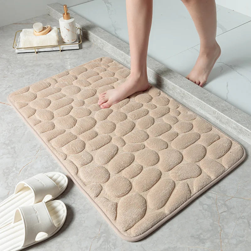 Non-slip Carpets Bathroom Mat Cobblestone Embossed Bathtub Side Floor Rug Shower Room Doormat Memory Foam Foot Mat