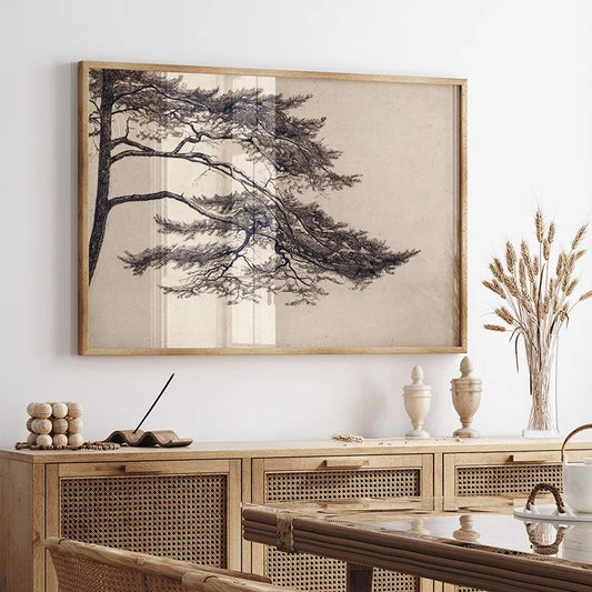 Pine Tree Branch Vintage Tree Drawing Posters and Prints Canvas Painting Wall Art Picture for Living Room Home Decoration