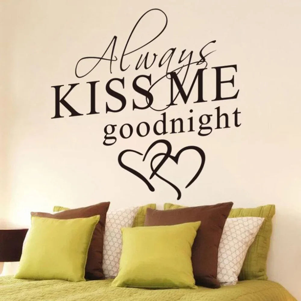 Modern Wall Sticker Always Kiss Me Goodnight Art Decor Wall Stickers Bedroom Removable Decals DIY Bedroom Quotes Decals