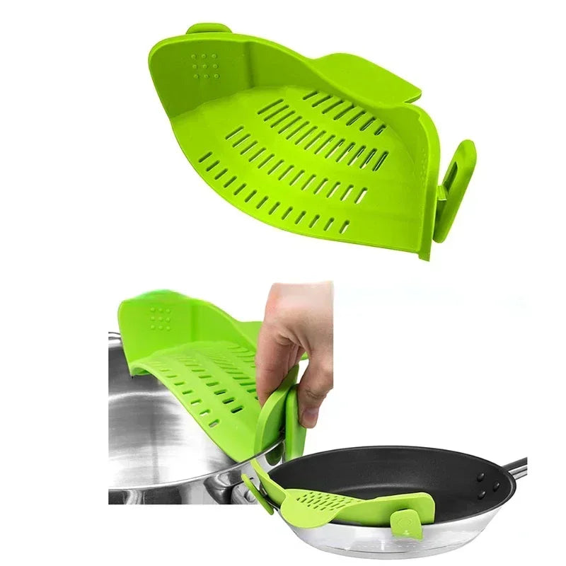 Silicone Strainer Clip Kitchen Pan Drain Rack Bowl Funnel Rice Pasta Vegetable Washing Colander Draining Excess Liquid Univers