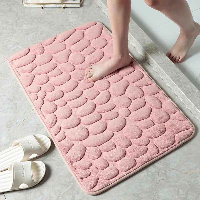 Non-slip Carpets Bathroom Mat Cobblestone Embossed Bathtub Side Floor Rug Shower Room Doormat Memory Foam Foot Mat