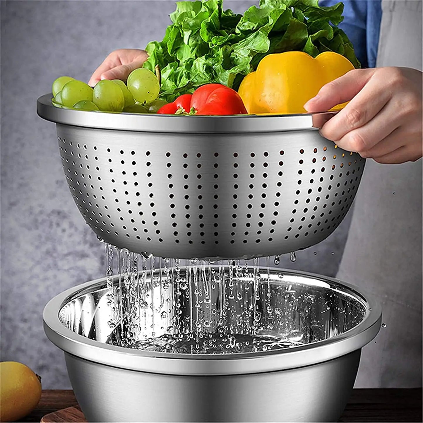 Stainless Steel Mixing Bowls, Salad Bowl, Metal Bowls With water filter basin, Stainless Steel Basin,  Dishwasher Safe Bowl