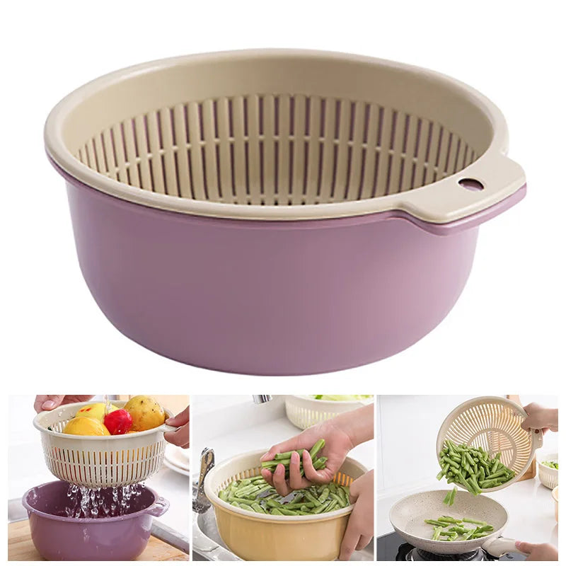 1 Set Double Drain Basket Bowl Washing Storage Basket Strainers Bowls Drainer Vegetable Cleaning Colander Cocina Kitchen Gadgets