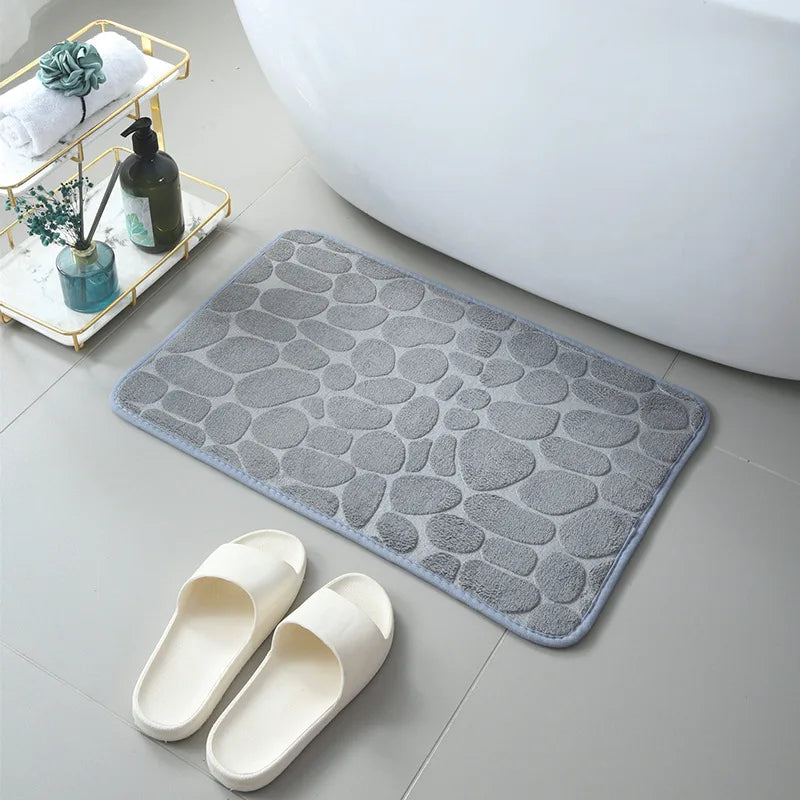 Memory Foam Mat Non Slip Carpets Cobblestone Embossed Bath In Wash Basin Bathtub Side Floor Rug Shower Room Doormat For Bathroom