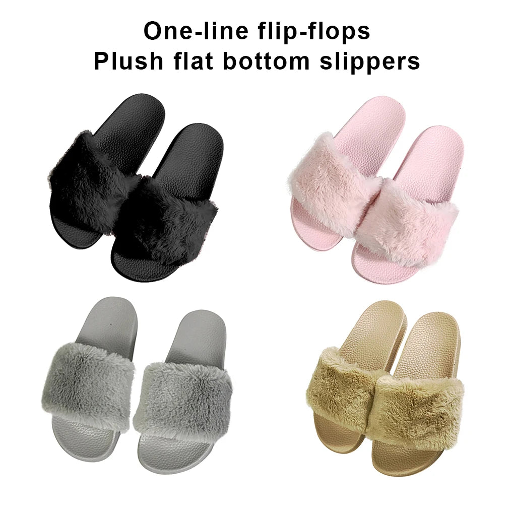 Plush Thermal Open Toe Flat Woman Slippers Comfortable House Slippers Non-slip Indoor Shoes