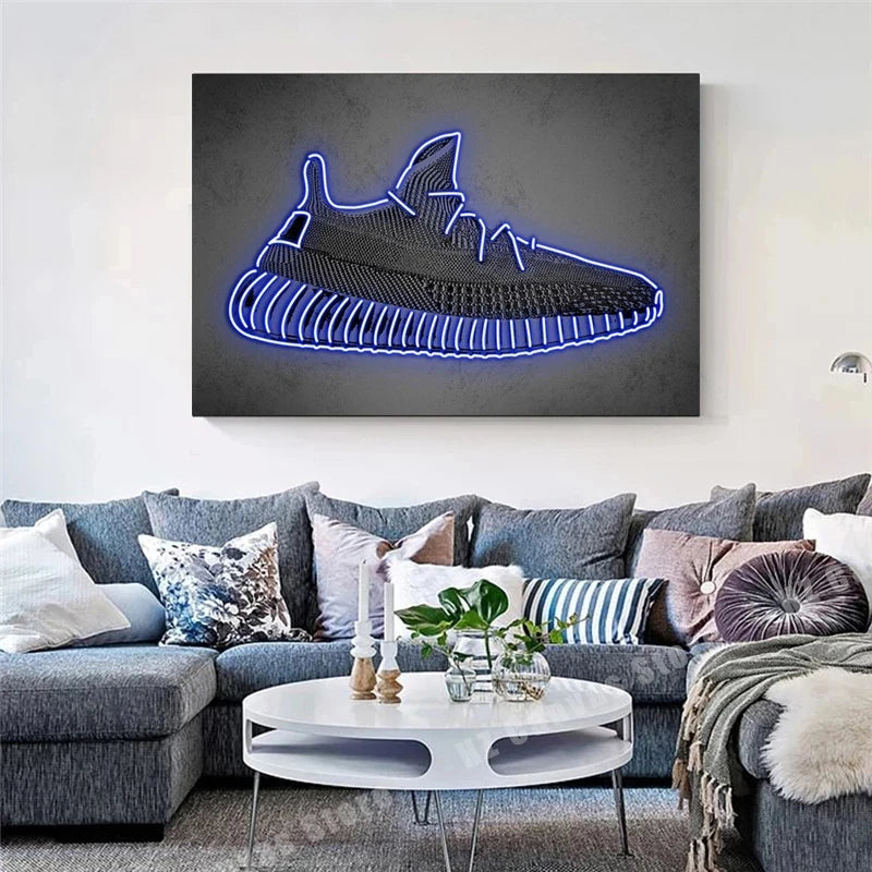 Neon Sign Sneaker Shoes Canvas Painting Wall Art Posters and Prints Fashion Sport Shoes Pictures for Boy's Room Home Decor