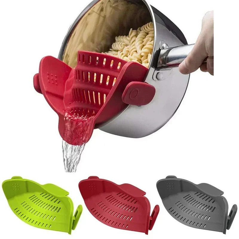 Silicone Strainer Clip Kitchen Pan Drain Rack Bowl Funnel Rice Pasta Vegetable Washing Colander Draining Excess Liquid Univers