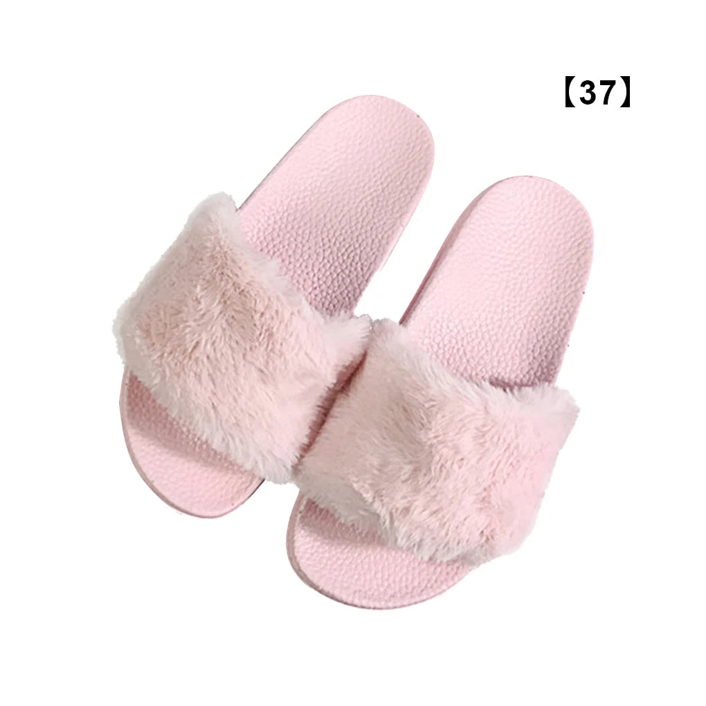 Plush Thermal Open Toe Flat Woman Slippers Comfortable House Slippers Non-slip Indoor Shoes